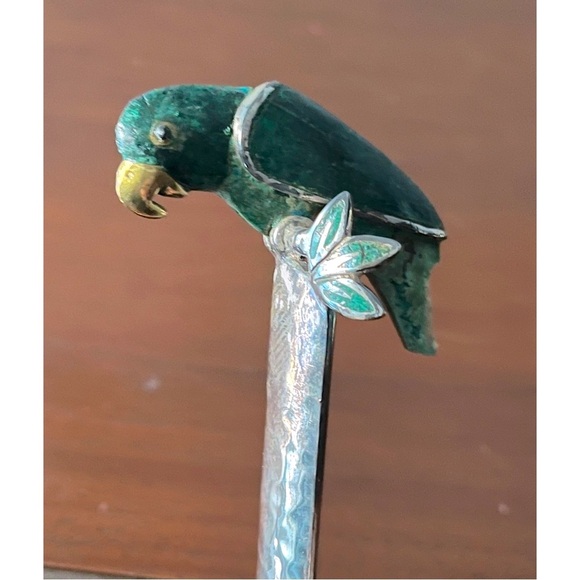 🦜Emilia Castillo *SIGNED* Sterling Silver & Malachite Bird Parrot Soup Ladle🦜 - Picture 2 of 8